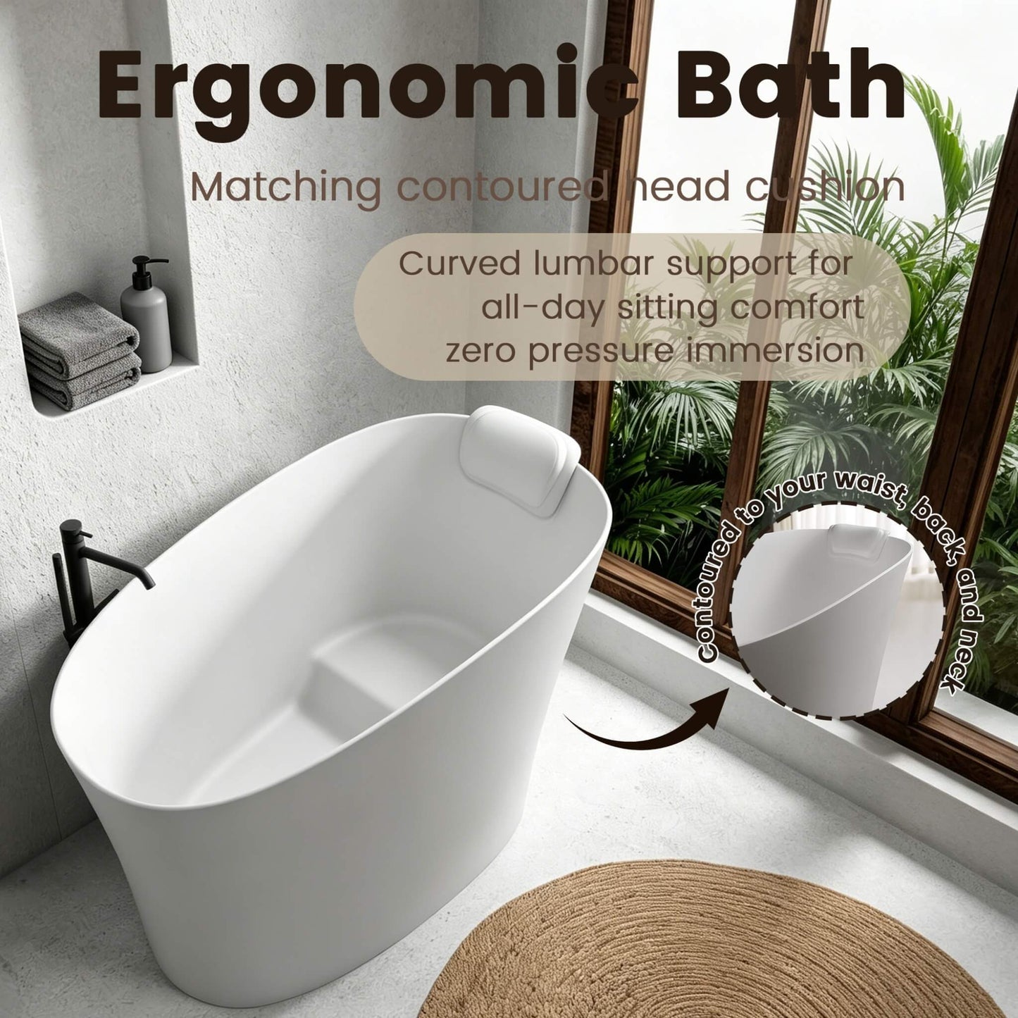 Nuvia 51-Inch Solid Surface Oval Freestanding Bathtub With Seat And Headrest (SAK61983)