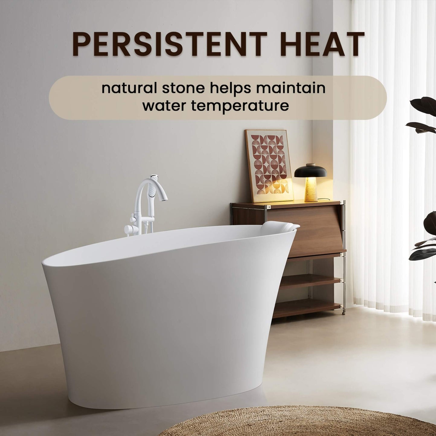 Nuvia 51-Inch Solid Surface Oval Freestanding Bathtub With Seat And Headrest (SAK61983)