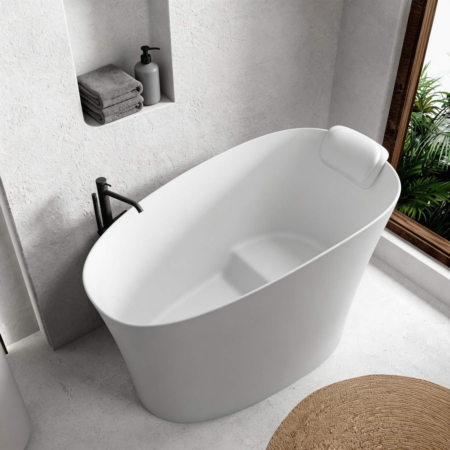 Nuvia 51-Inch Solid Surface Oval Freestanding Bathtub With Seat And Headrest (SAK61983)
