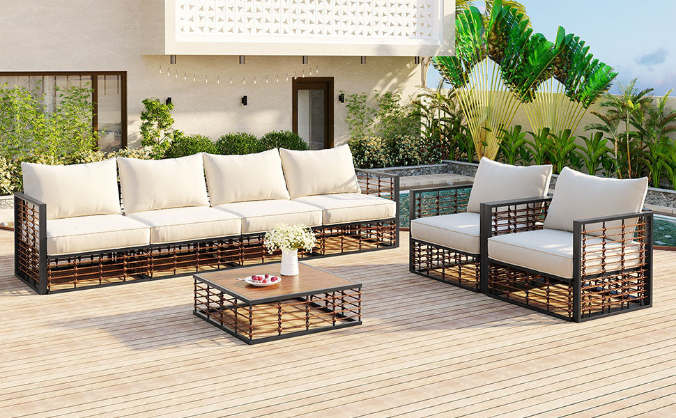 TOPMAX Modern Minimalist 7-Piece Metal Patio Sectional Sofa Set