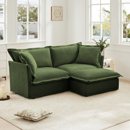 Slipcovered Sectional 2 Seater Sofa Couch with Convertible Ottoman