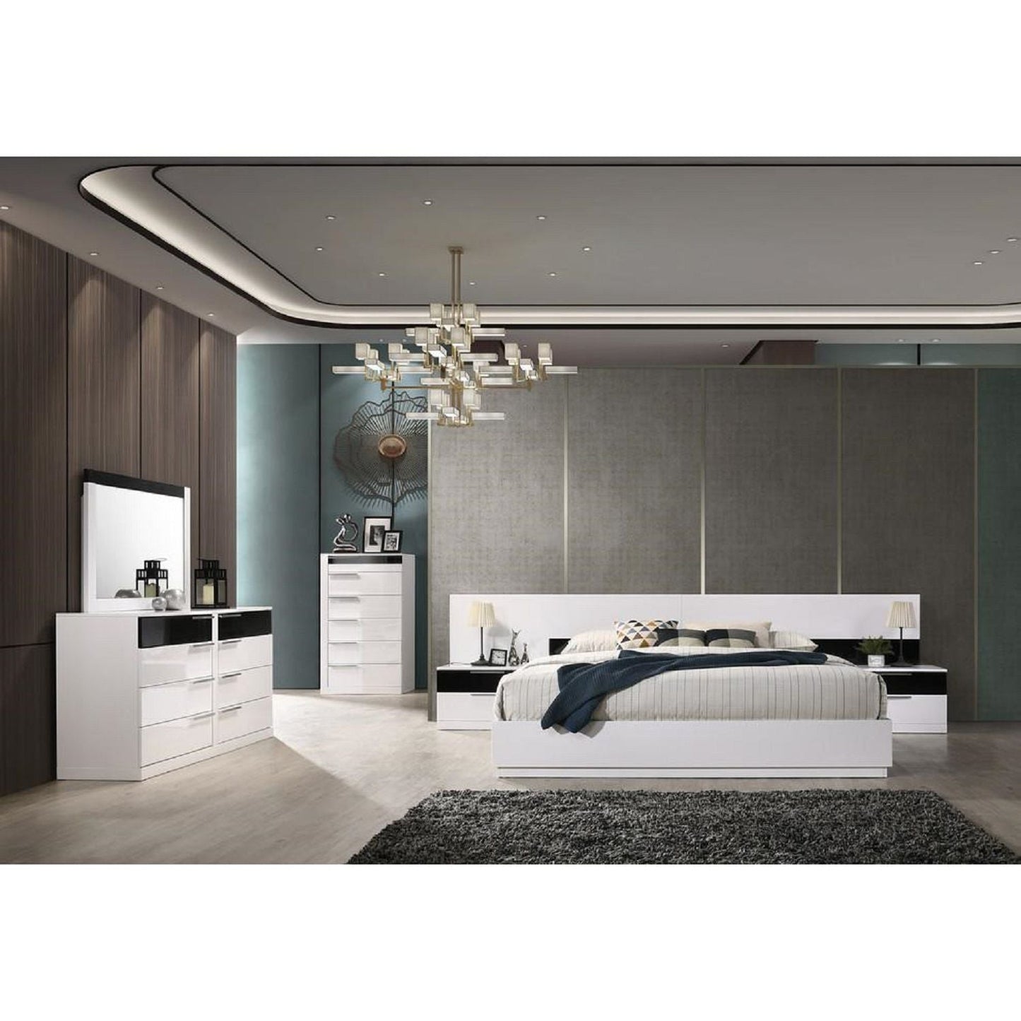 2 Drawer Nightstand, Bedside Table - White / Black