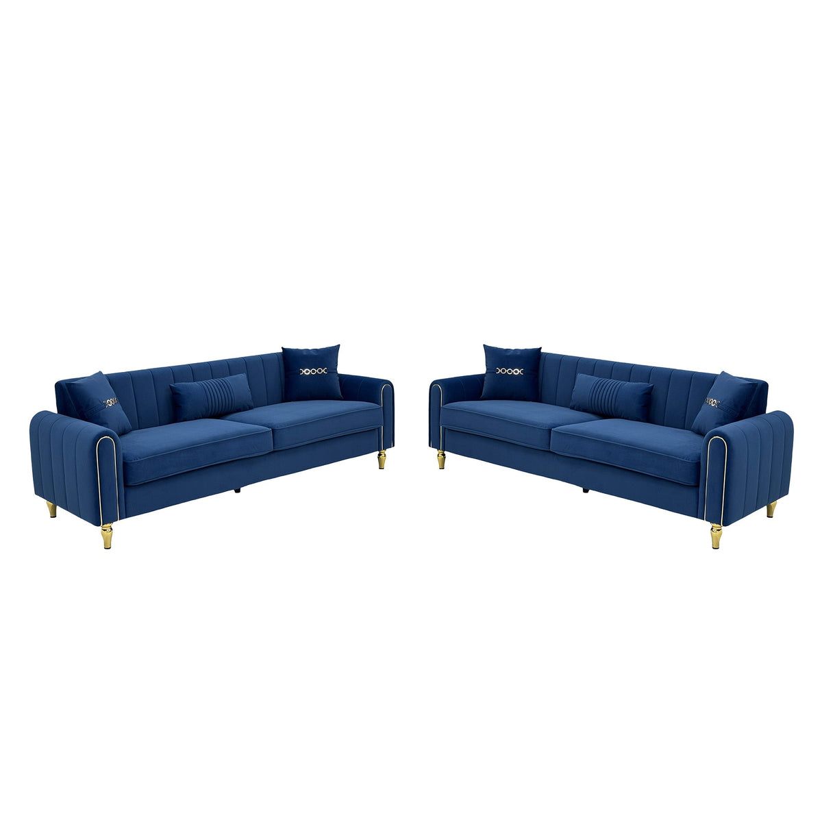 Vintage Blue Velvet 2-Piece Sofa Set
