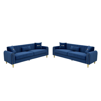 Vintage Blue Velvet 2-Piece Sofa Set