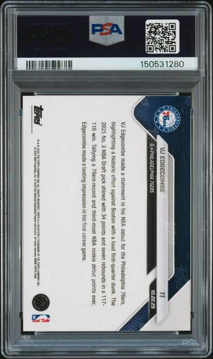 Graded 2025 Topps Now VJ Edgecombe #11 Rookie RC Basketball Card PSA 9 Mint