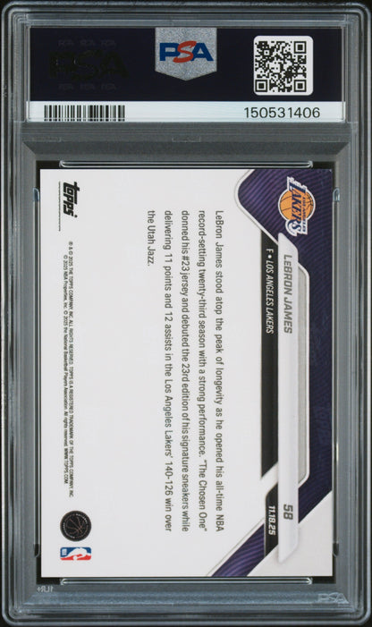 Graded 2025 Topps Now LeBron James #58 Basketball Card PSA 9 Mint