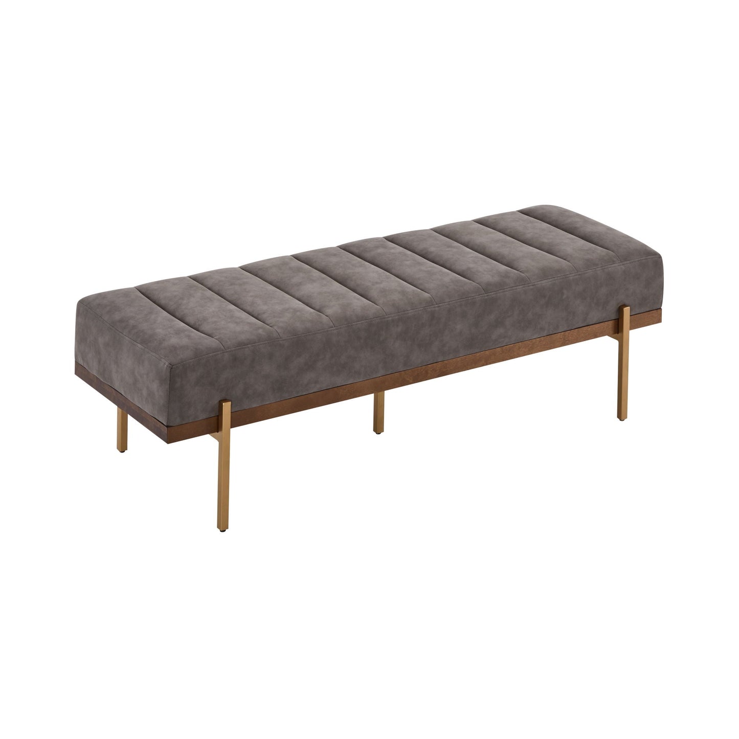Thorian Luxury Upholstered Ottoman Bench with Channel Tufting and Metal Base
