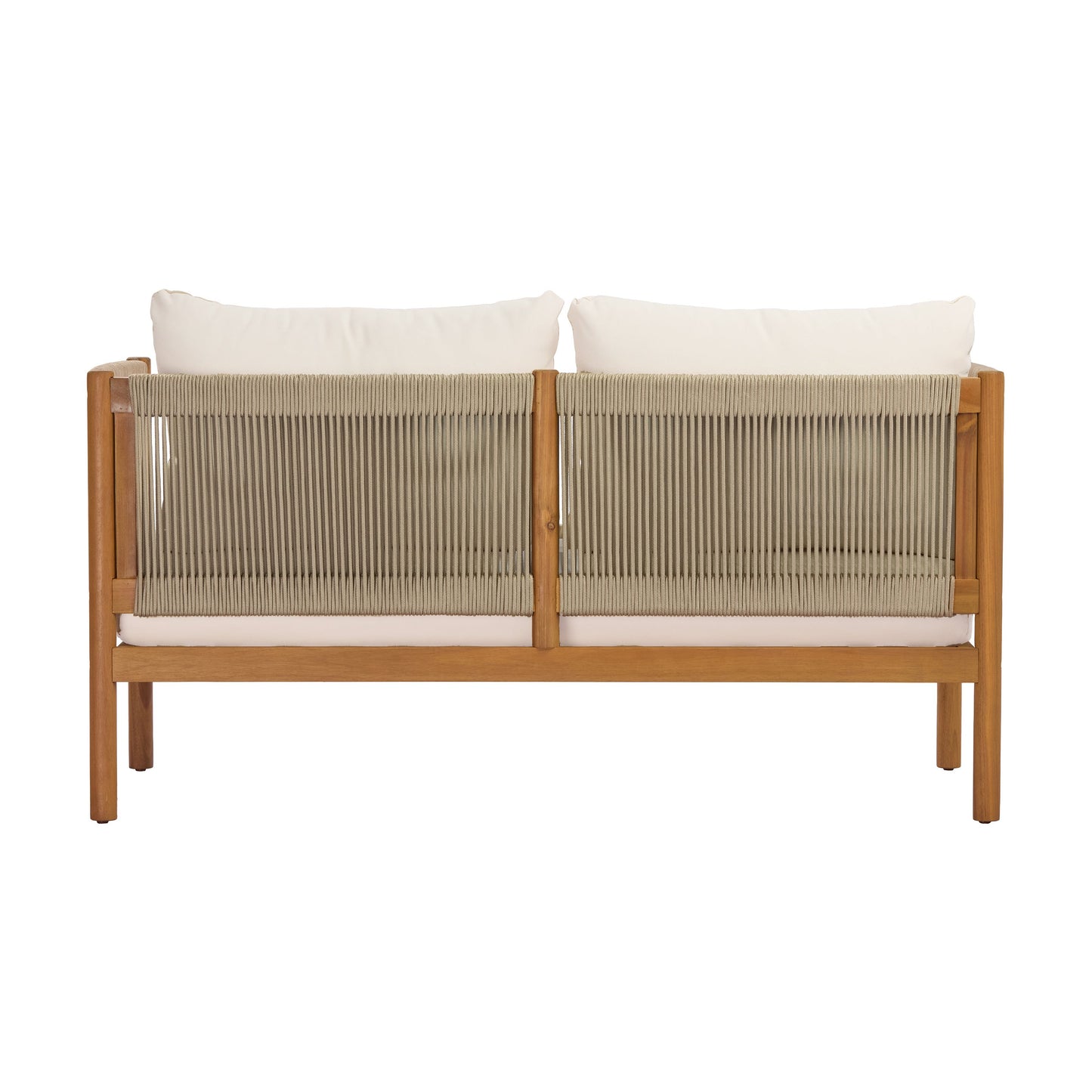 Outdoor Loveseat and Coffee Table Set with Acacia Wood Frame in Teak Look