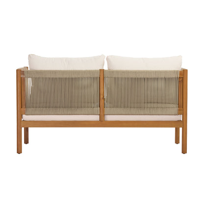 Outdoor Loveseat and Coffee Table Set with Acacia Wood Frame in Teak Look