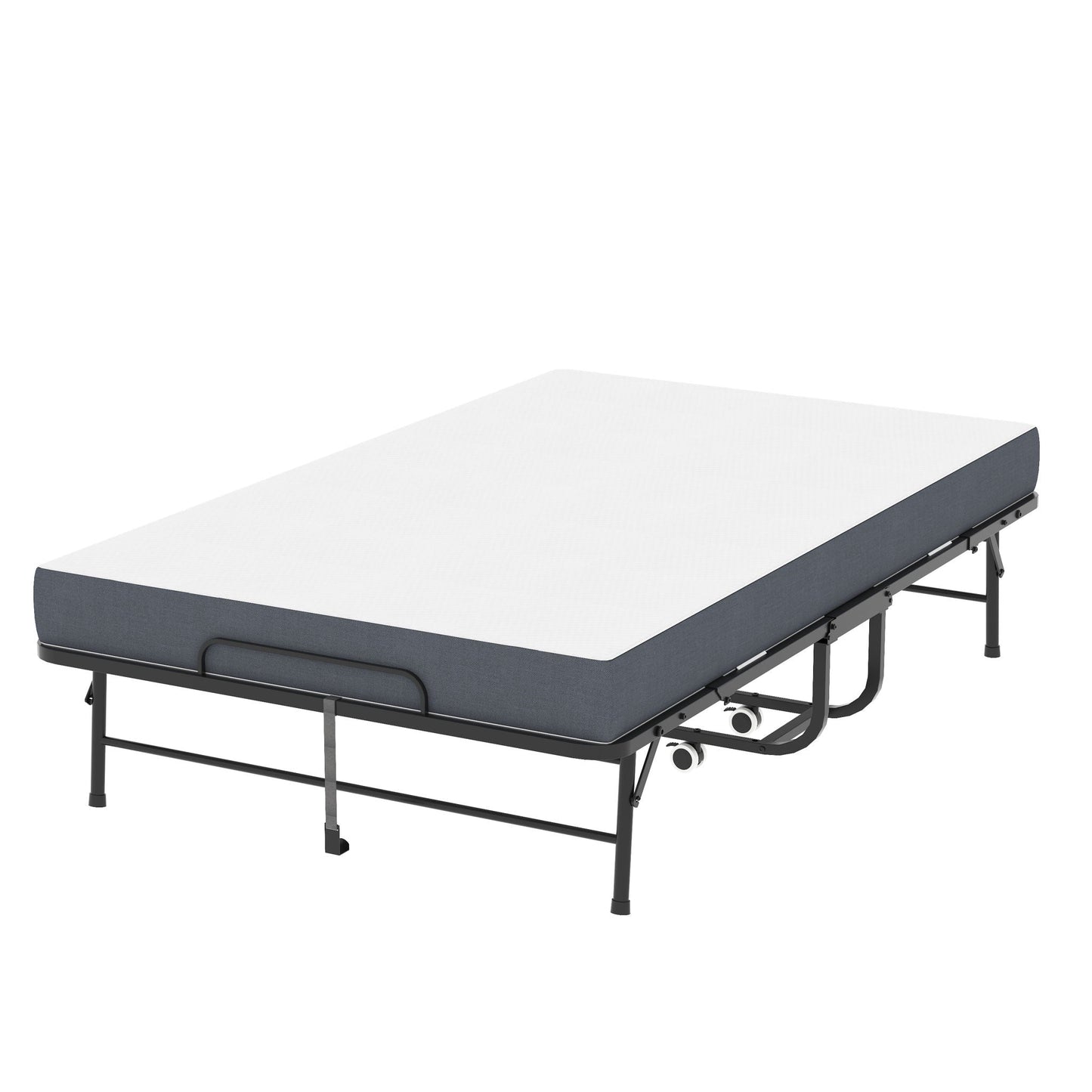 Twin Wide Folding Bed For Tall People, Extra Long & Wide Rollaway With Memory Foam, Heavy-Duty - Black