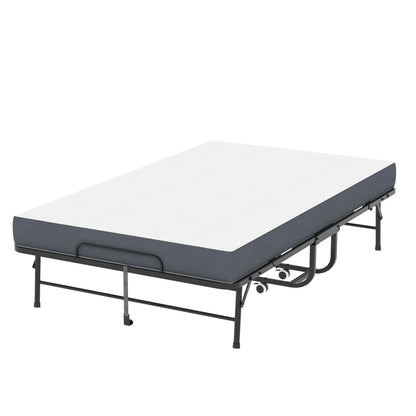 Twin Wide Folding Bed For Tall People, Extra Long & Wide Rollaway With Memory Foam, Heavy-Duty - Black