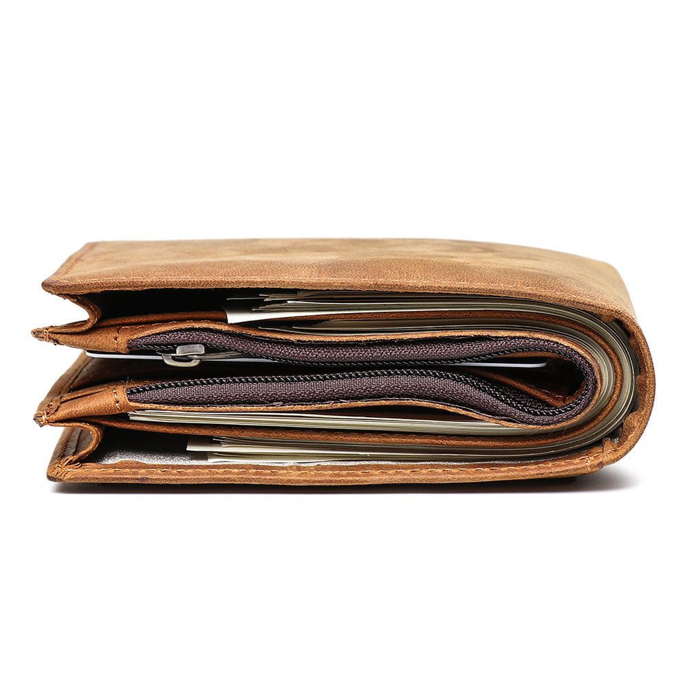 New-style Mens Short Wallet Made From Full-grain Cowhide With Multiple Card Slots