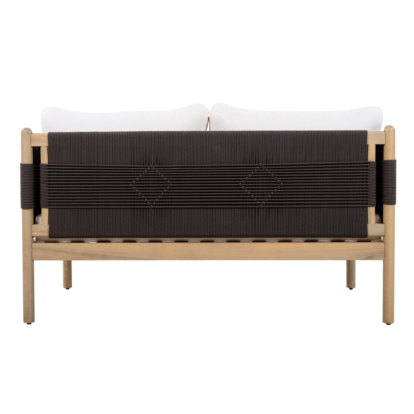 Outdoor Acacia Wood Loveseat with Diamond Rope Weave & Cushions, Light Teak