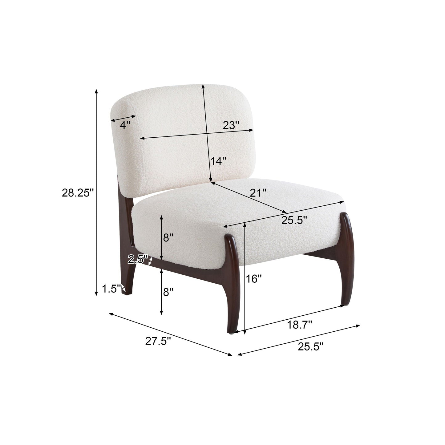 Modern Boucle Lounge Chair With Solid Wood Frame
