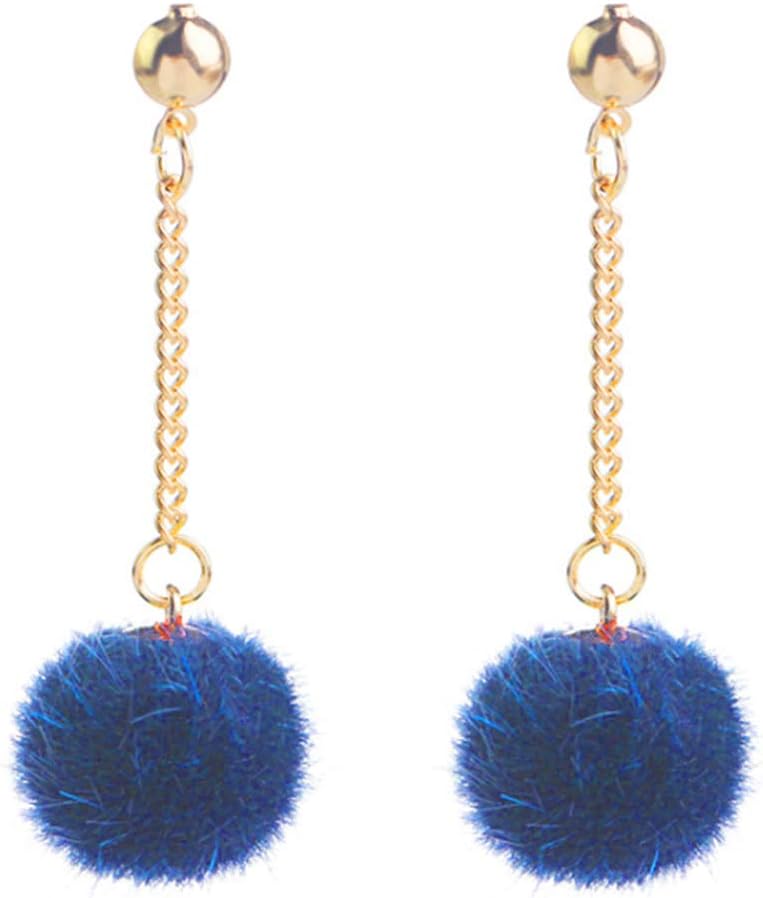 Faux Fur Pom Pom Tassel Drop Dangle Earrings Set