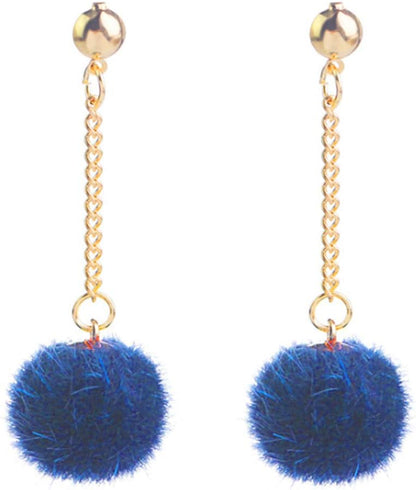 Faux Fur Pom Pom Tassel Drop Dangle Earrings Set