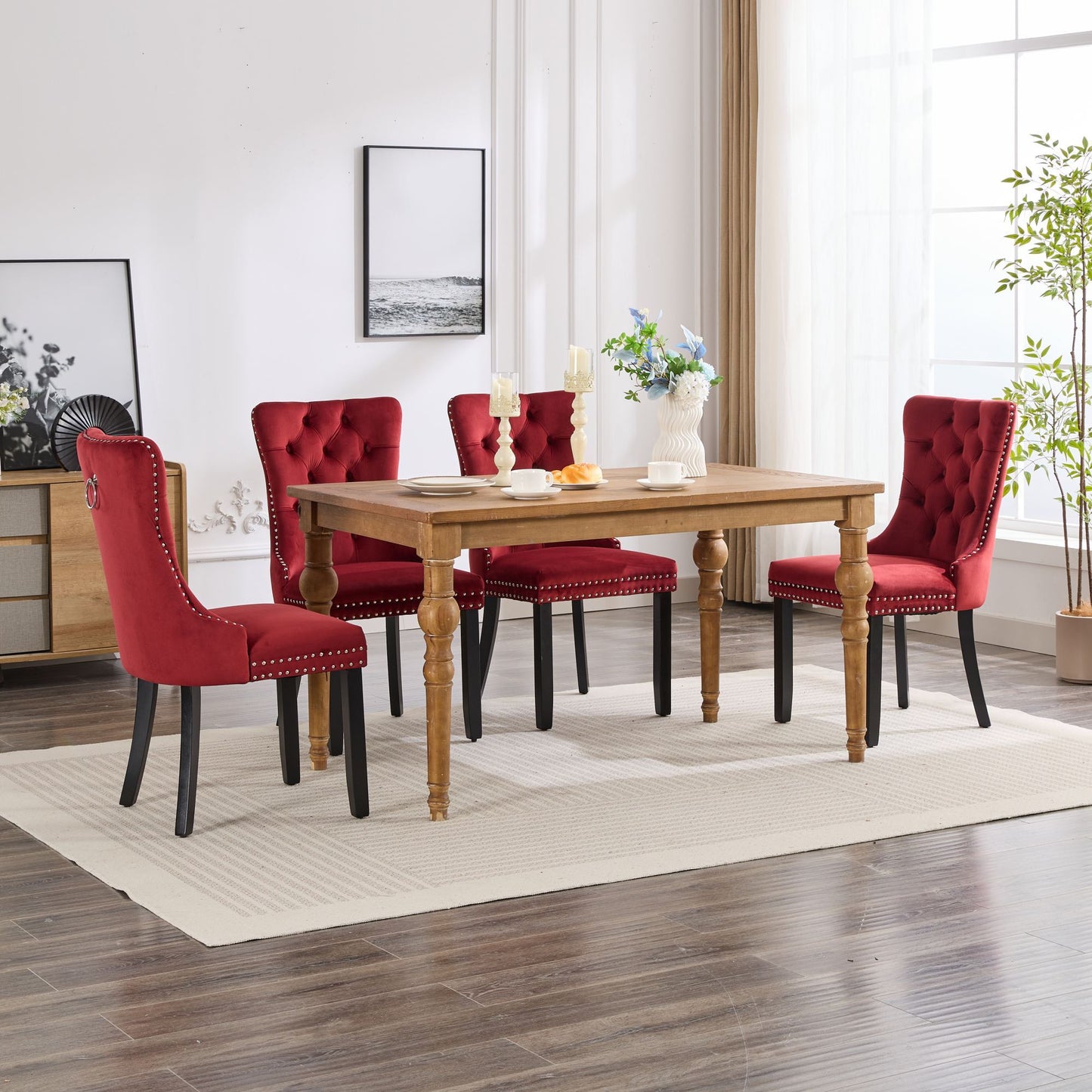 Classic Velvet Dining Chairs - Burgundy (Set of 2)