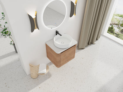 24" Wall-Mounted Bathroom Vanity With Ceramic Art Sink & Soft-Close Door