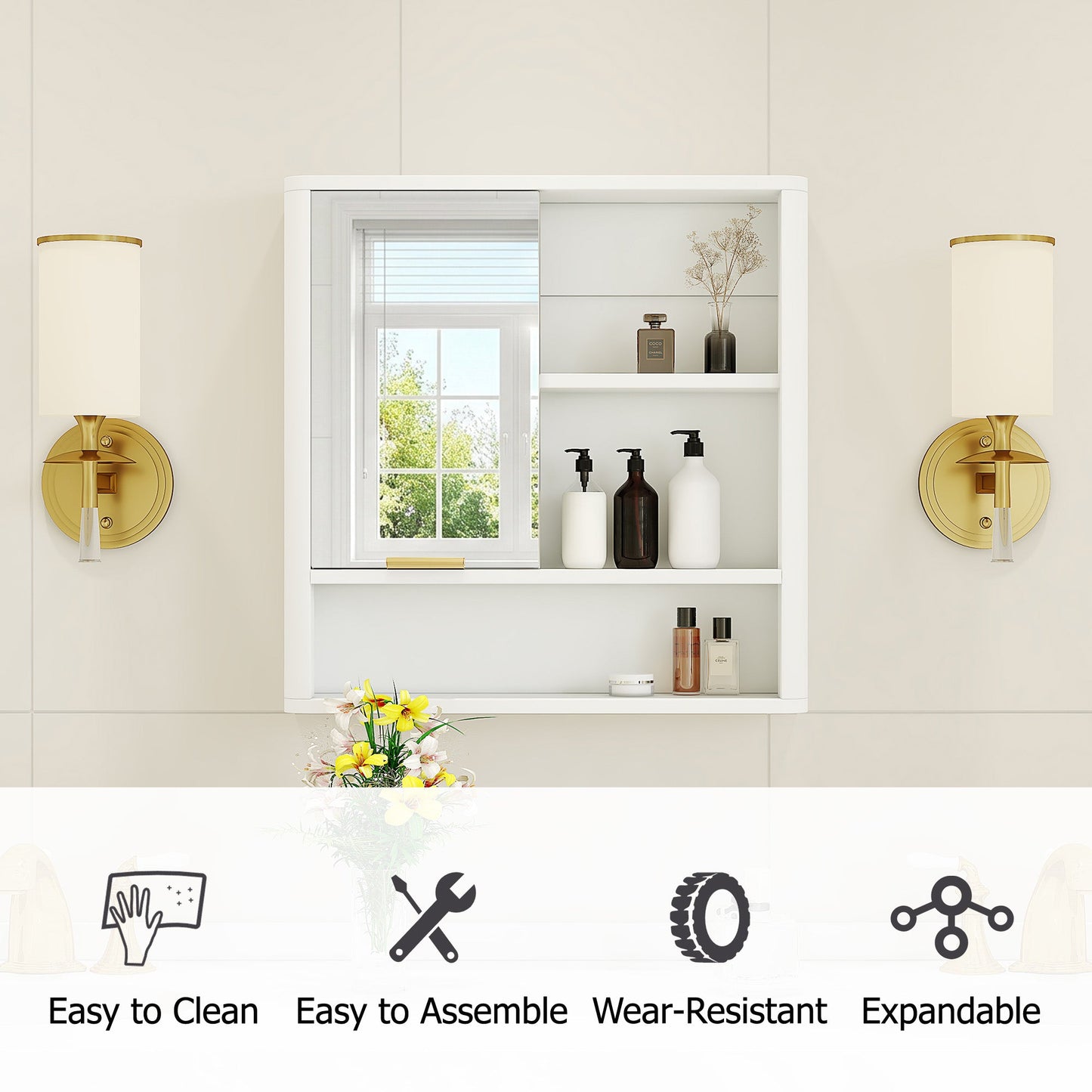 Modern Bathroom Mirror Cabinet with Open Shelves
