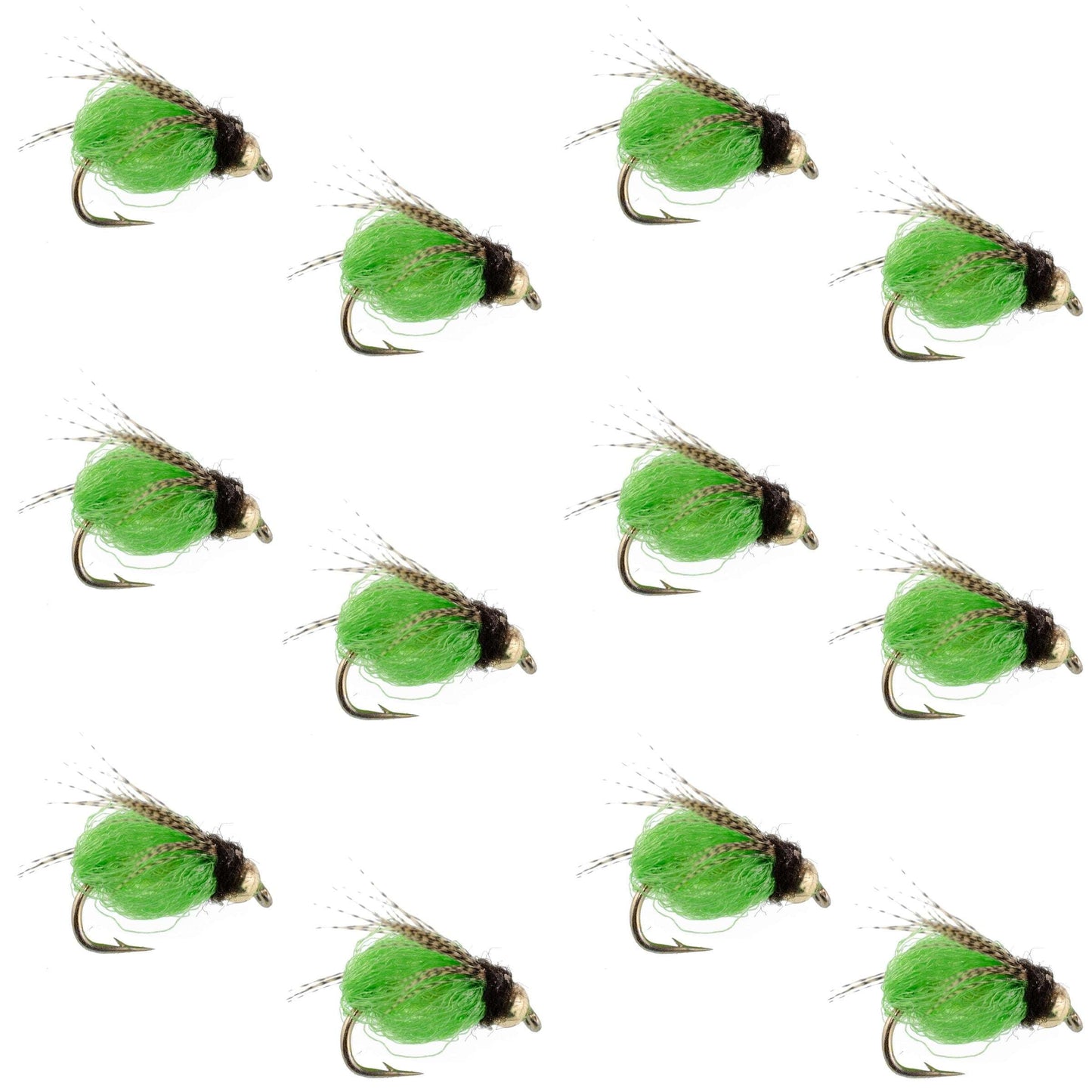 Bead Head LaFontaine Green Deep Sparkle Caddis Pupa - 12 Flies Size 16