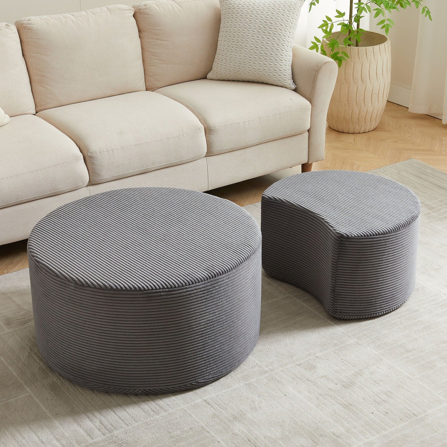 Modern Upholstered Round Coffee Table For Living Room (Set of 2)
