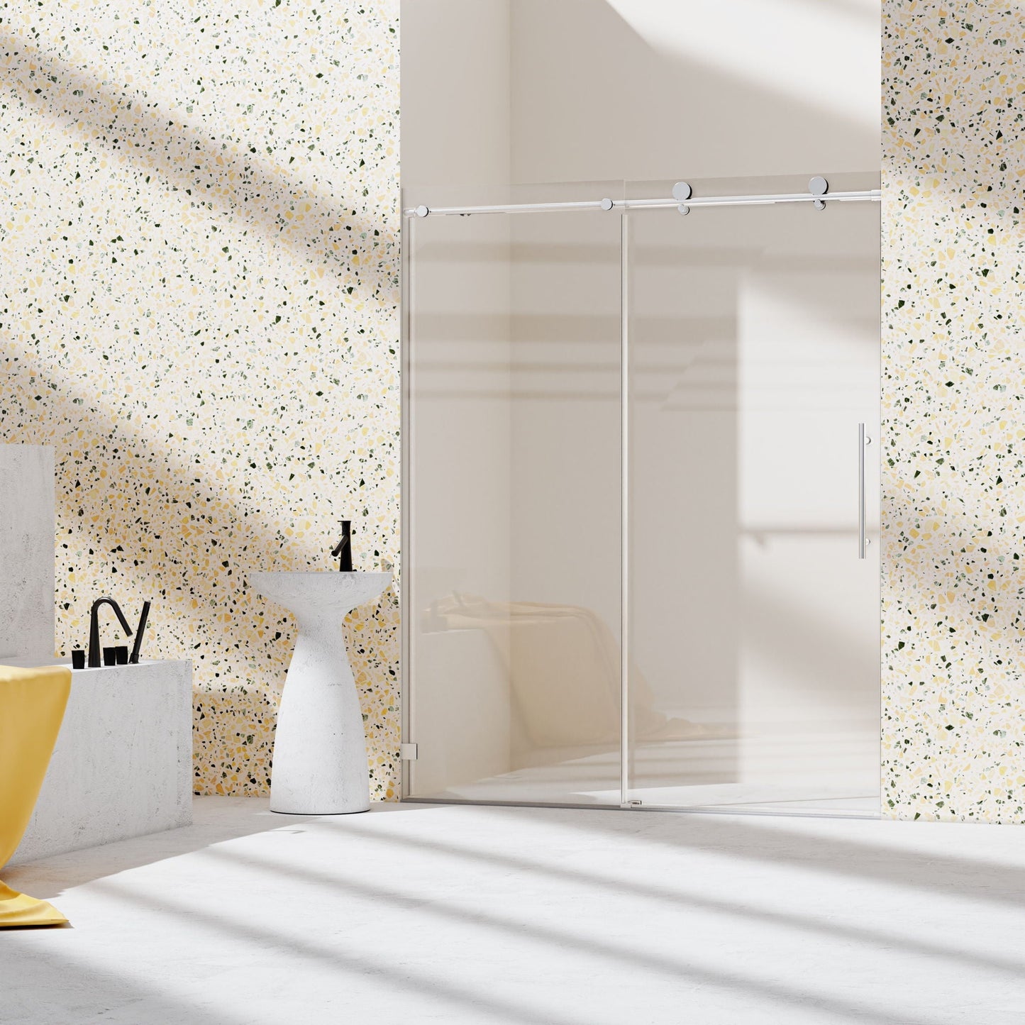 Frameless, Single Sliding Soft Close Shower Doors, 5/16" Sgcc Tempered Glass
