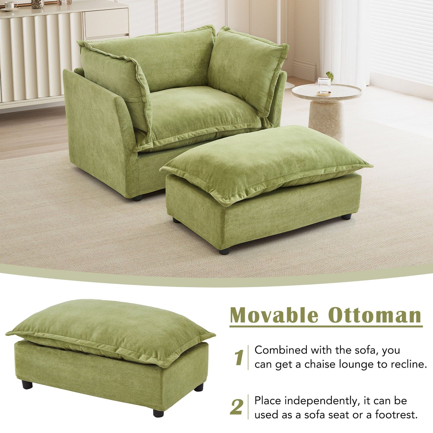 Modern Armchair Sofa With Movable Ottoman