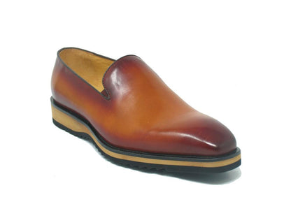Carrucci Burnished Calfskin Belt - Cognac