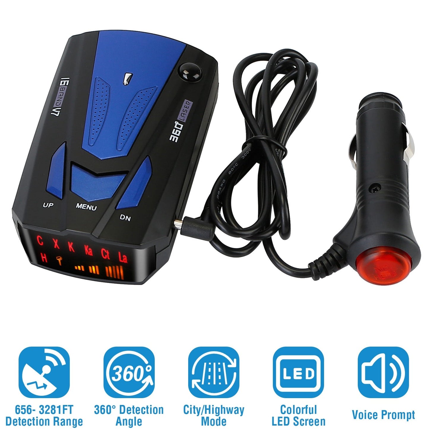 Radar Detector Car 16 Band V7 Speed Safety Voice Alert Car Radar LED Display City Highway Mode Auto 360¡ Detection