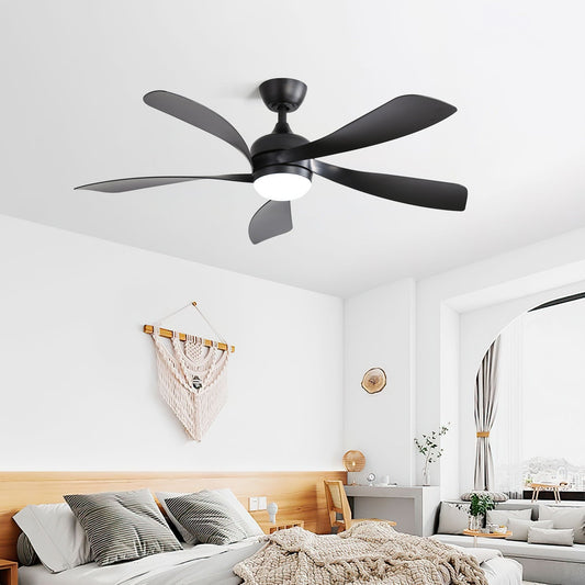 Ceiling Fan With 3-Color Dimmable LED Light and Remote Control - Black