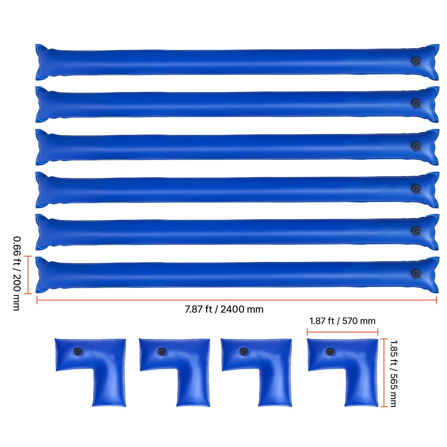 26 Gauge 6-Pack 4ft Single Chamber Pool Cover Water Bags with 4 Corner Water Tubes