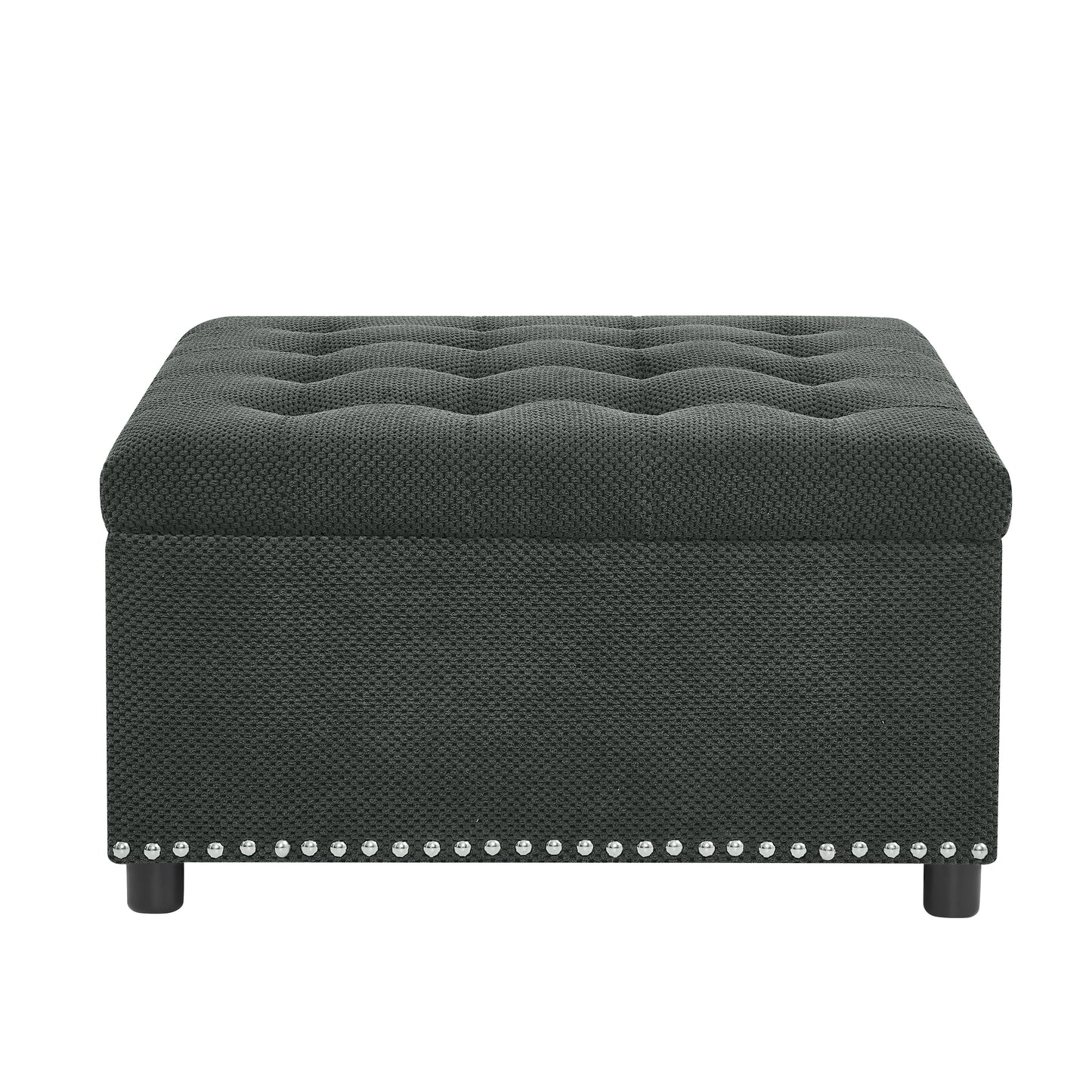 Tufted Storage Ottoman with Nailhead Trim - Dark