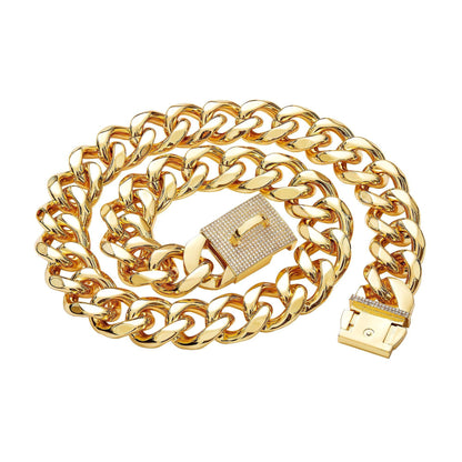 Stainless Steel Golden Single Six-Row Diamond-Encrusted Pet Dog Necklace Collar