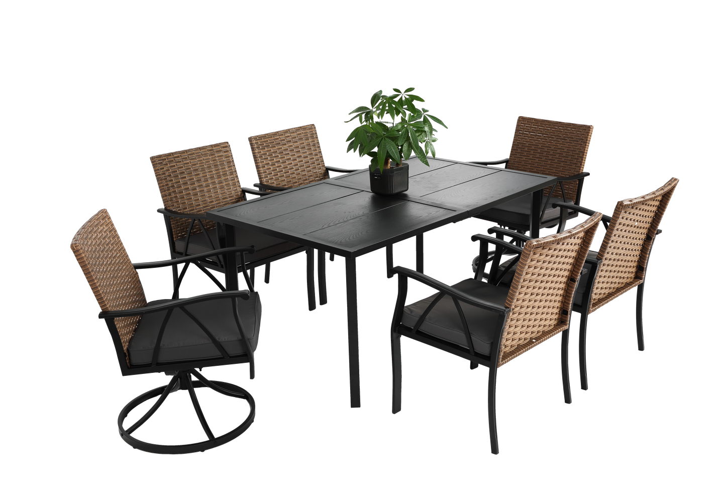 7 Piece Patio Dining Set with Outdoor Wicker Furniture