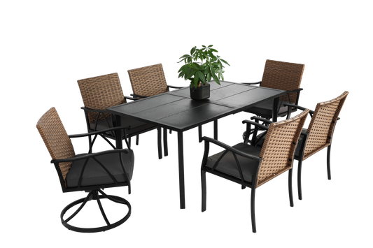 7 Piece Patio Dining Set with Outdoor Wicker Furniture