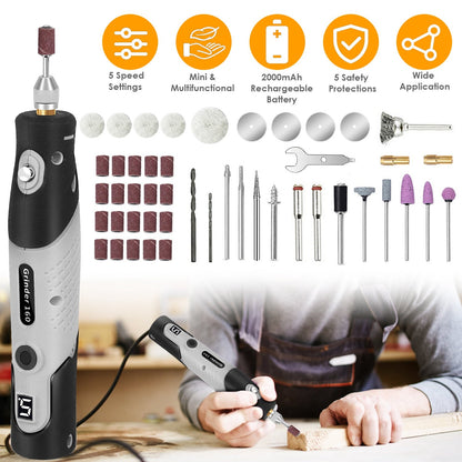 116Pcs 4V Cordless Rotary Tool Kit Power Rotary Tools with 5 Speeds 2000mAh Rechargeable Battery for Sanding Polishing Drilling Engraving Cutting Grin