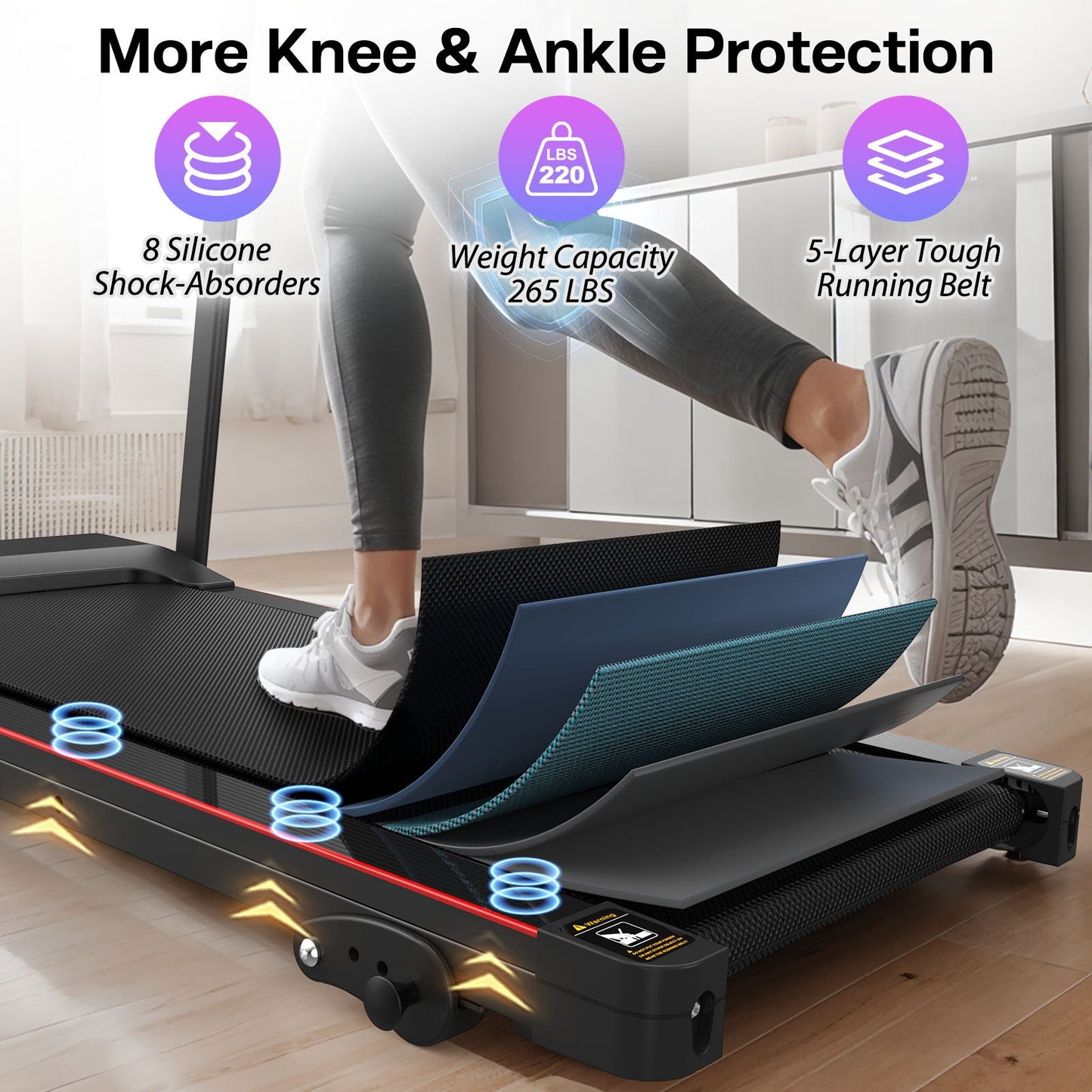 Foldable Electric Treadmill With 2.5Hp Motor, 12Km / H Speed, 3 Incline Levelstooth Music, Heart Rate Sensor, Spacious Running Belt For Indoor - Black
