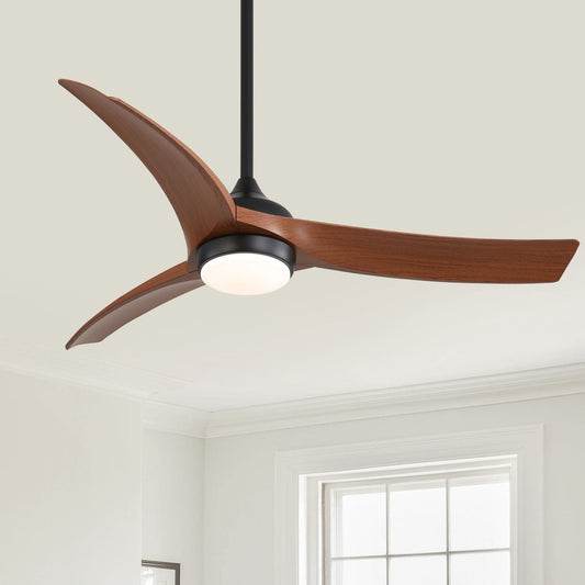 Ceiling Fan With 3 Blades, Remote Control, Reversible DC Motor, Dimmable Light, And Timer - Black