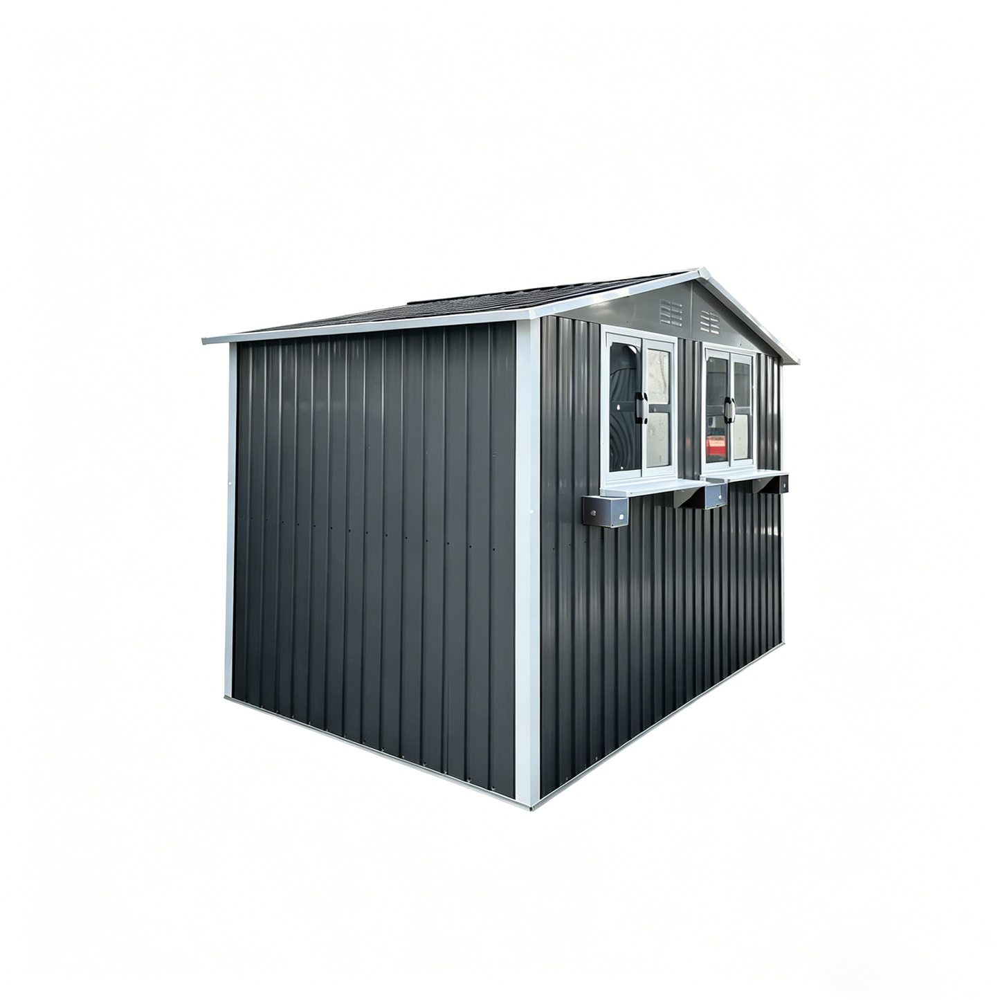 6x9 FT Outdoor Metal Storage Shed with Window & Flower Rack
