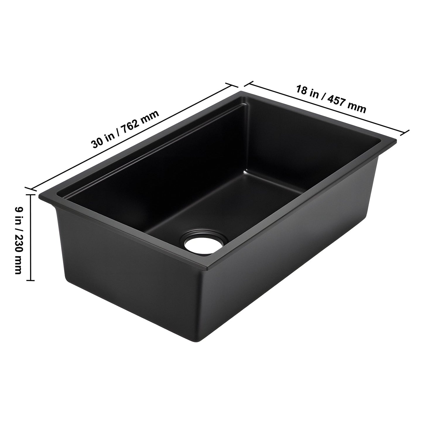 30 Inch Granite Kitchen Sink Undermount Single Bowl Drop-In Basin for RV Bar