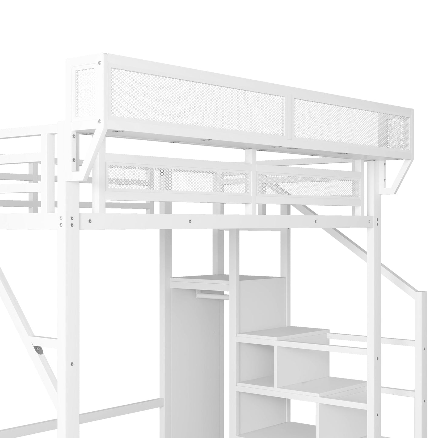Full Size Loft Bed with Stairs and Storage Shelves