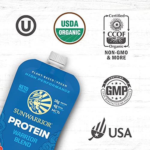 Organic Sunwarrior - Warrior Blend, Plant Based, Raw Vegan Protein Powder with Peas & Hemp, Chocolate, 30 Servings, 26.4 Ounce