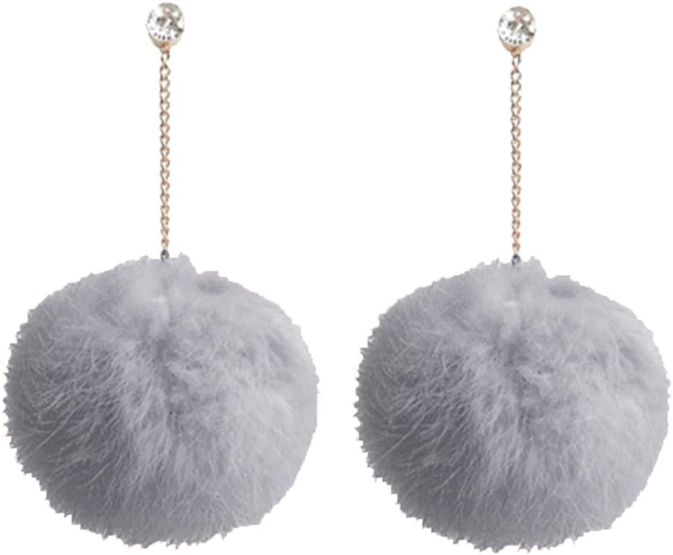 Faux Fur Pom Pom Tassel Drop Dangle Earrings Set