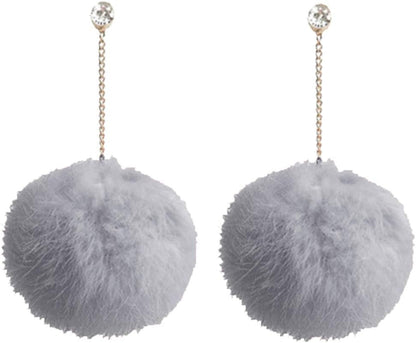 Faux Fur Pom Pom Tassel Drop Dangle Earrings Set