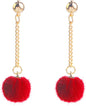 Faux Fur Pom Pom Tassel Drop Dangle Earrings Set