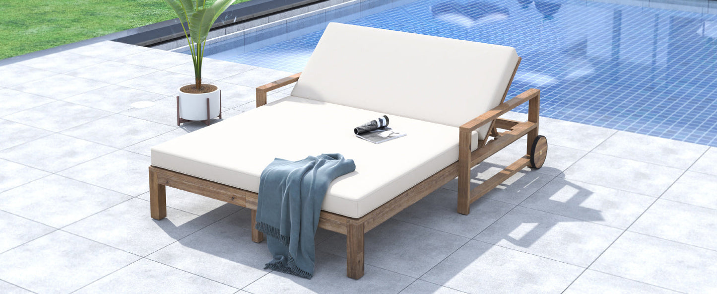 TREXM 1-Piece Farmhouse Wooden Outdoor Sunbed for 2