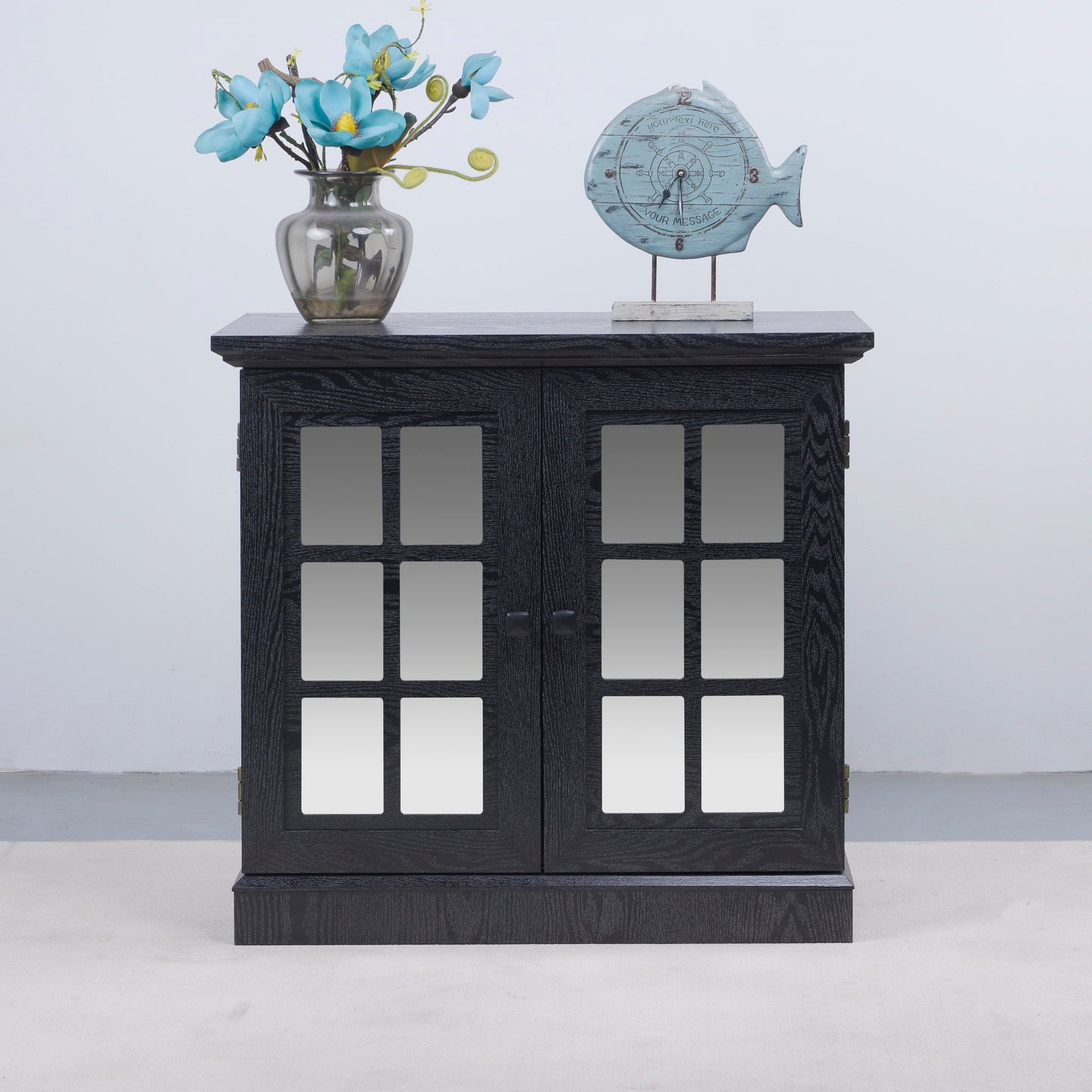 Sideboard Cabinet With Mirrored Doors, Adjustable Shelf, Metal Handles