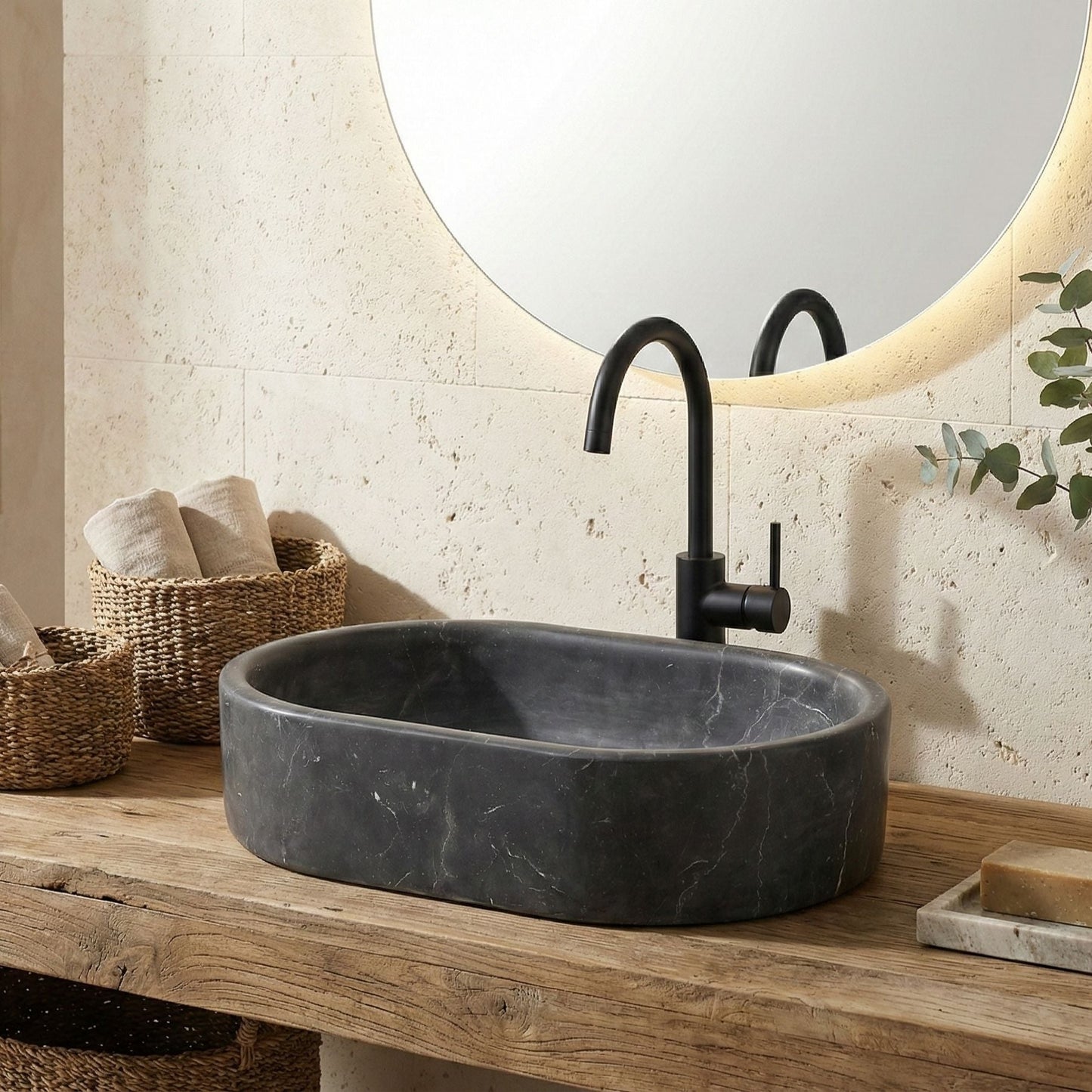 Bathroom Vessel Sink, Semi Polished Surface