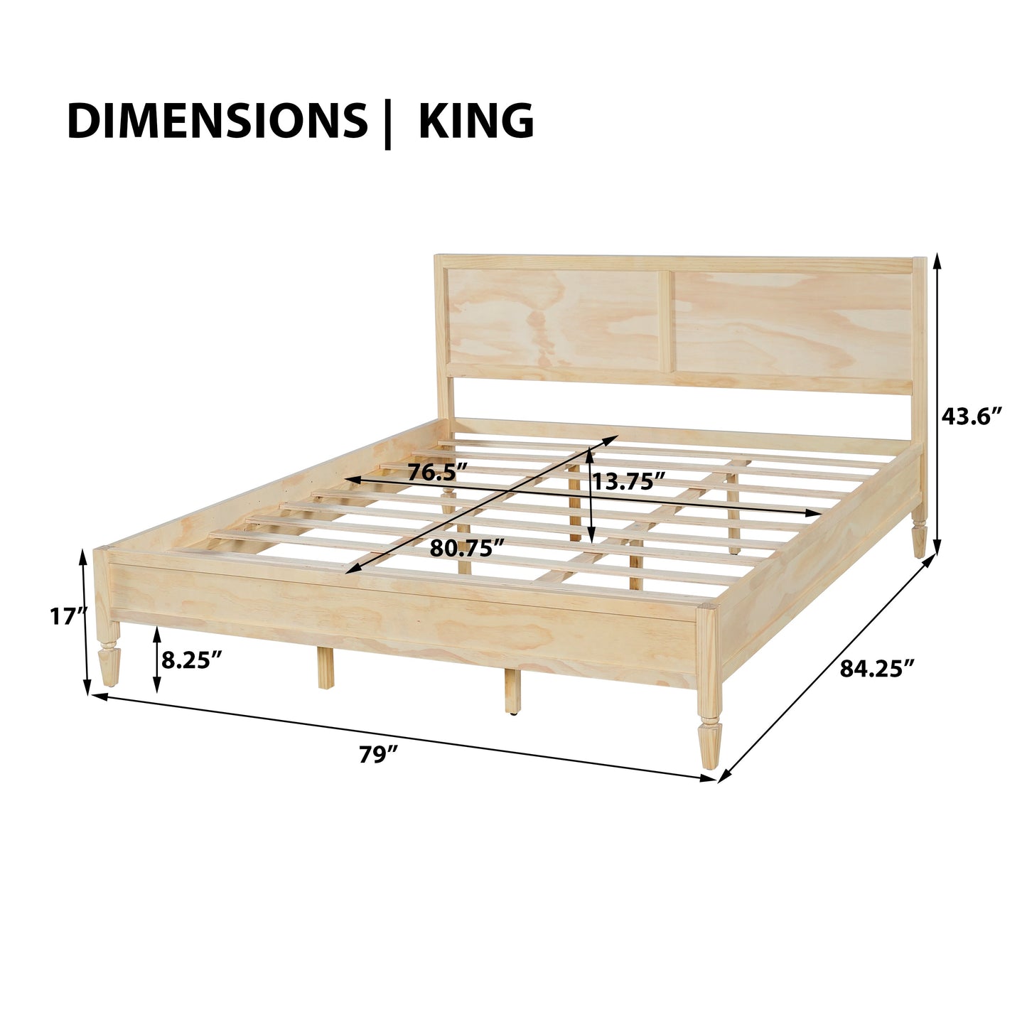King Size Wood Platform Bed Frame with Classic Panel Headboard