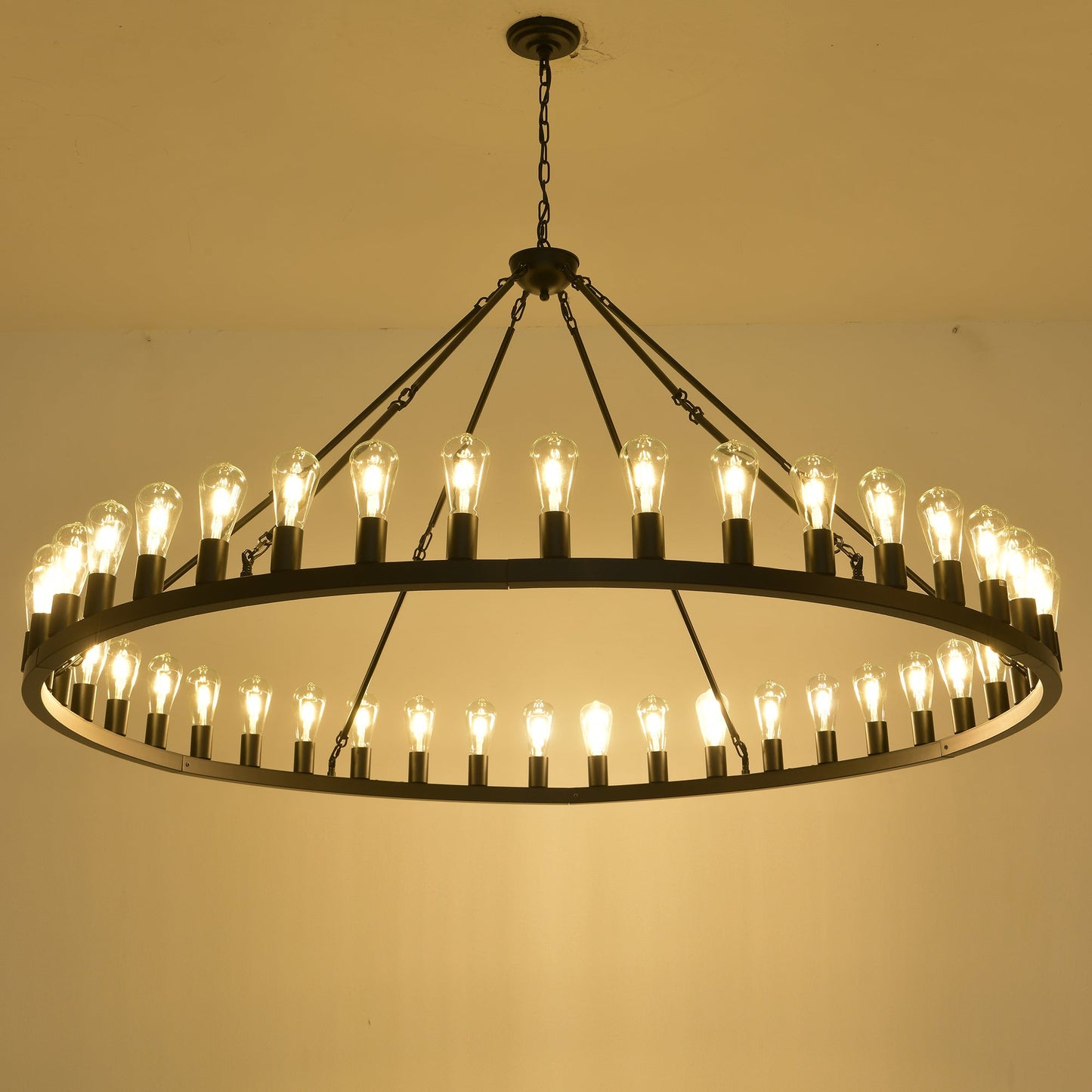 64 Inch Matte Black Wagon Wheel Chandelier With 30 Lights